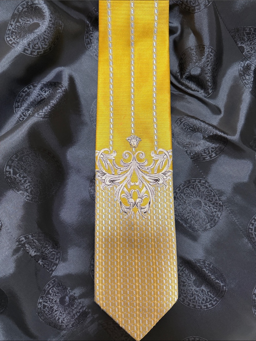 Versace Gold, Silver & Blue Ornate Men's Tie